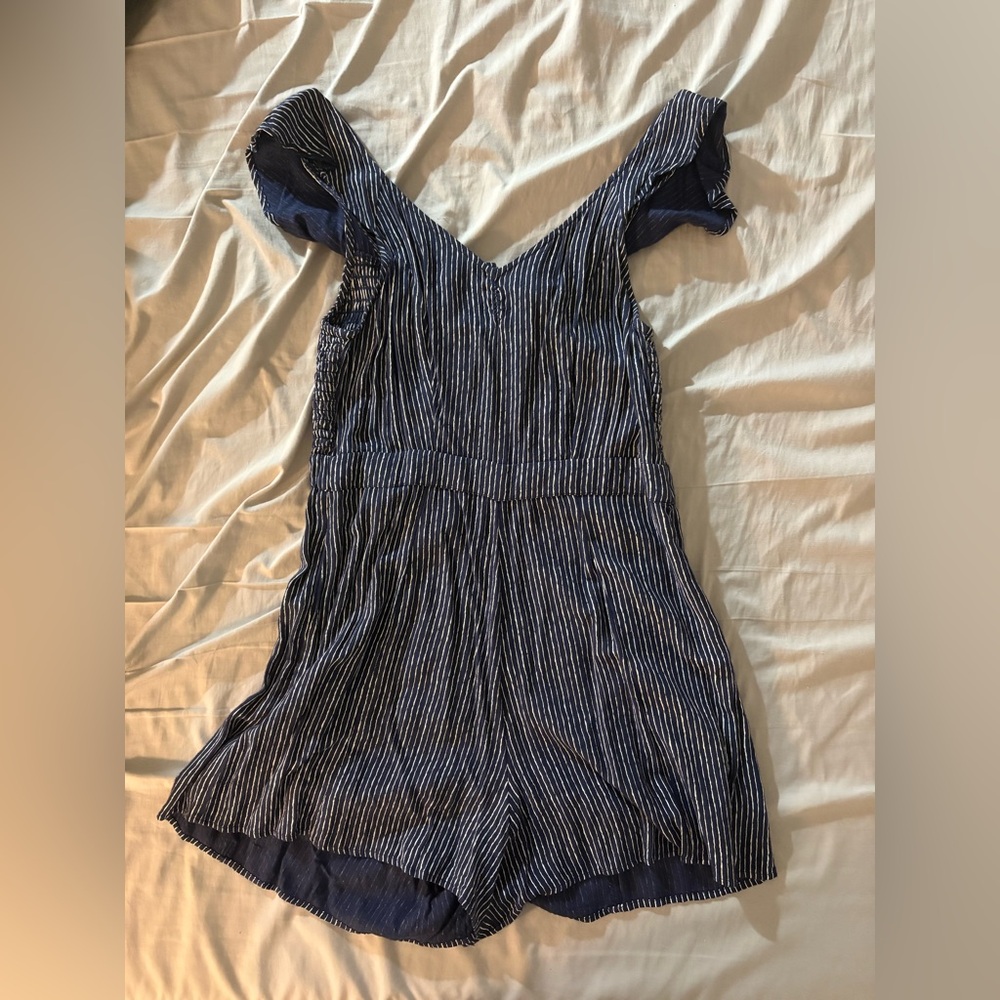 American Eagle Navy and White Striped Romper